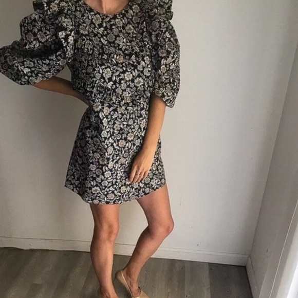 ZARA Black White Printed Floral Ruffle Mini Dress Size Small - Picture 13 of 16